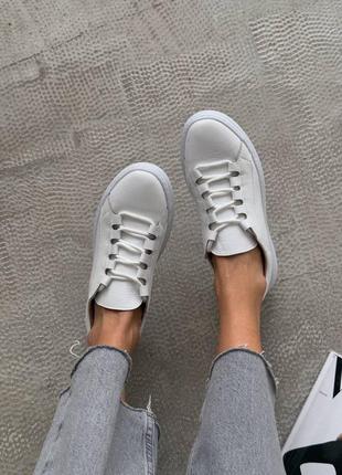 Белые натуральные кожаные кроссовки кеды кожа флотар