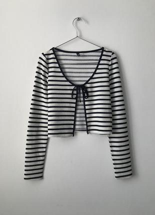 Полосатый кардиган с завязками h&m белая синяя кофта в синюю полоску болеро с завязкой завязка