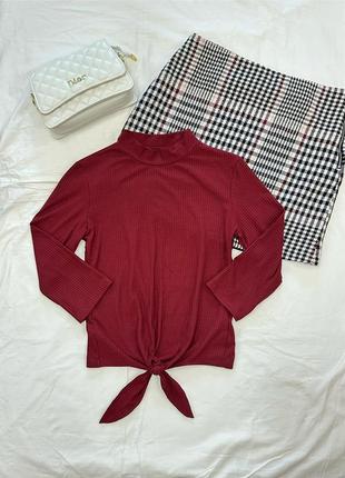 Bershka женский бордовый гольф, трендовая водолазка, лонгслив в рубчик, размер s/m/l