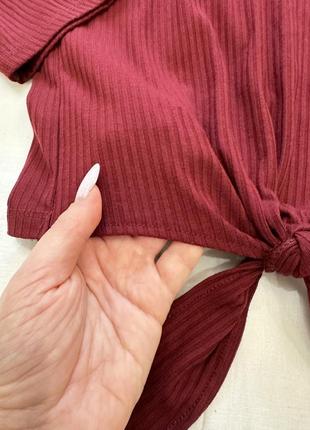Bershka женский бордовый гольф, трендовая водолазка, лонгслив в рубчик, размер s/m/l7 фото