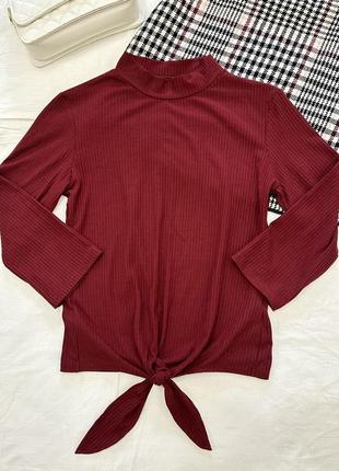 Bershka женский бордовый гольф, трендовая водолазка, лонгслив в рубчик, размер s/m/l5 фото