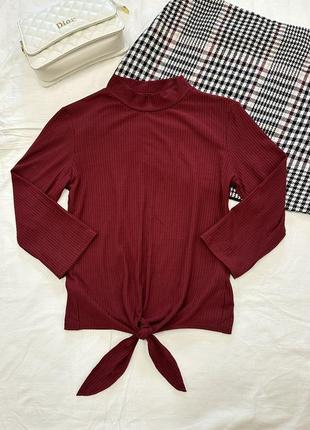 Bershka женский бордовый гольф, трендовая водолазка, лонгслив в рубчик, размер s/m/l4 фото
