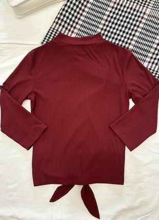 Bershka женский бордовый гольф, трендовая водолазка, лонгслив в рубчик, размер s/m/l10 фото