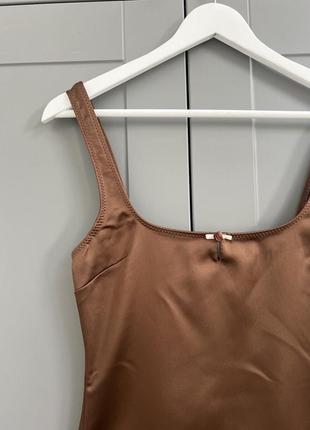 Сатиновое мини платье шоколадного цвета zara2 фото