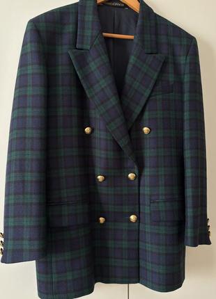 Піджак двобортний картатий 100% вовна oversize