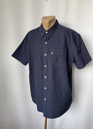 Levi's синя сорочка короткий рукав у дрібний горошок літня базова бавовна теніска levis