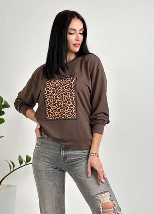 Женская кофта бежевая / коричневая свитшот2 фото