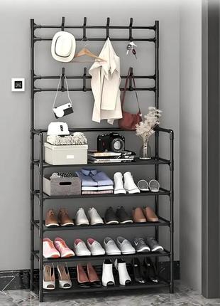 Элегантная черная 5-уровневая напольная вешалка для обуви, аксессуаров и одежды из нержавеющей стали.