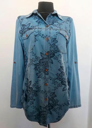 Суперцена. стильная джинсовая удлиненная рубашка, принт. туречковка. новейший, р. s, m, xl
