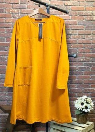 Трикотажне плаття zanzea трапеція, гірчичне, осінь-весна
