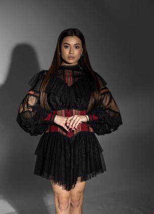 Плаття-вишиванка жіноче міні коротке, ошатне, на корпоратив, на свято, чорне