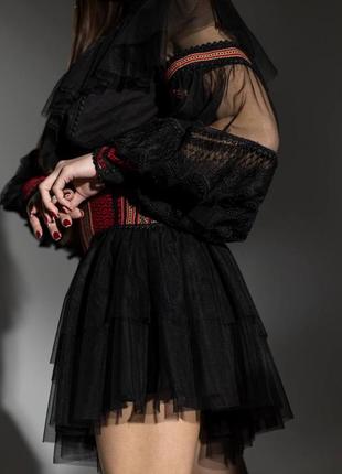 Плаття-вишиванка жіноче міні коротке, ошатне, на корпоратив, на свято, чорне