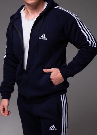 Чоловічий утеплений спортивний костюм adidas на манжетах😎