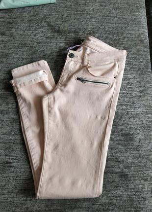 Женские летние стрейчевые брюки skinny персикового цвета, размер 36/s