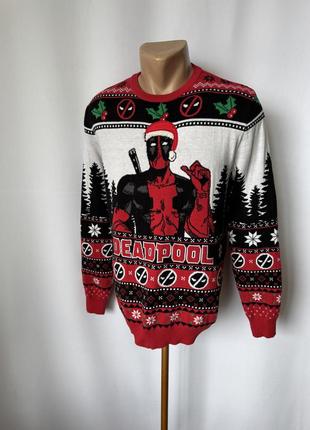 Marvel свитер дедпул джемпер новогодний шуточный deadpool рождественский красный комиксы