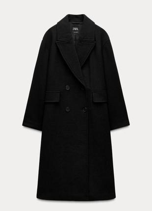 Шерстяное пальто zara черного цвета