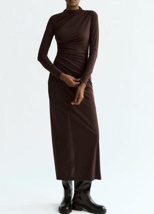 Шоколадное платье макси zara new collection