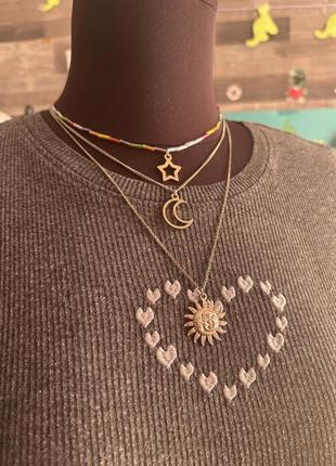 Ланцюжок місяць , сонце і зірка, багатошаровий ланцюжок на шию, підвіска на шию.