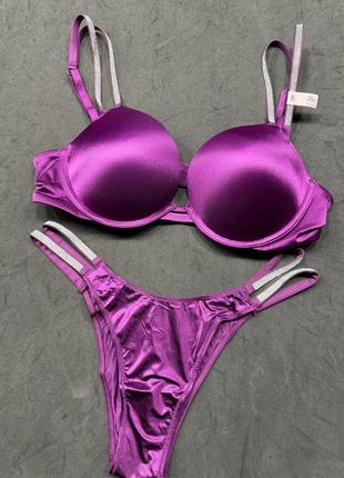 Комплект зі стразами з камнями вікторія сікрет victoria's secret vs ліф трусики бюст со стразами