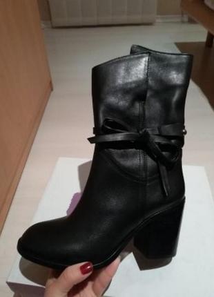 Сапоги черные zara 37, казаки зимние кожа, ботинки черные натуральная кожа