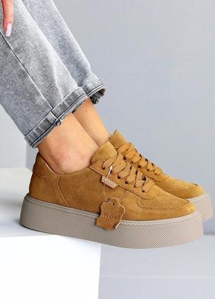 Рыжие замшевые кеды на платформе 🌿22332
