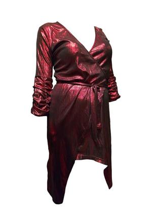 Платье на запах из жатой ткани с люрексом shein мини короткое асимметричное пояс2 фото