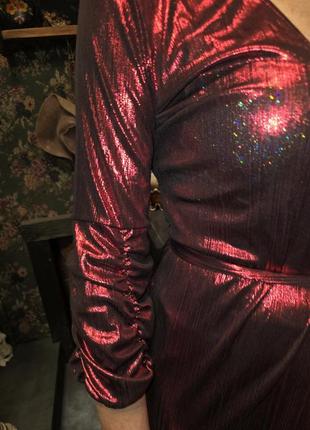 Платье на запах из жатой ткани с люрексом shein мини короткое асимметричное пояс5 фото