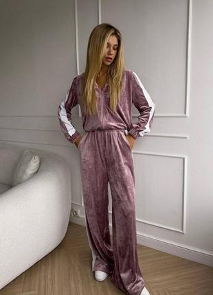 Костюм в стиле oversize женский оверсайз велюровый спортивный повседневный кофта на замке и широкие брюки