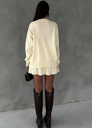 Вязаный костюм свитер оверсайз и стильная юбочка