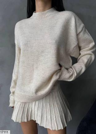 Вязаный костюм свитер оверсайз и стильная юбочка