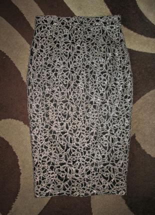 Шикарная вечерняя юбка миди "карандаш" с серебристым плетением сверху от river island4 фото