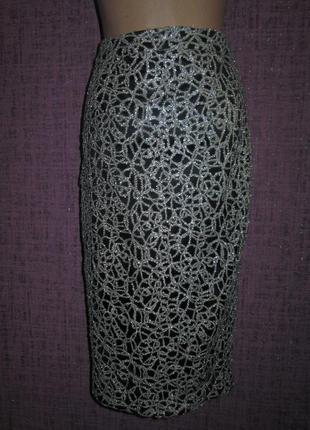 Шикарная вечерняя юбка миди "карандаш" с серебристым плетением сверху от river island2 фото