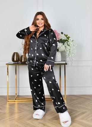 Піжама двійка сорочка і штани з сердечками довгий рукав