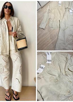 Продам льняной костюм с прошвой от zara