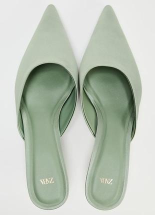Мюлі zara мюли туфли атласні туфли лодочки мюлі човники атласні низький каблук шльопанці на каблуку