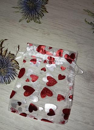 Подарочные пакеты с сердцем 6 шт органза
