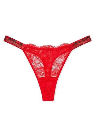 Трусики красные кружевные стринги стразы оригинал victoria’s secret
