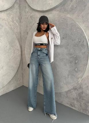 Женские джинсы baggy fit голубые, базовые, классические, палаццо, трубы, расширенные, широкие, прямые, высокая посадка, туречевая