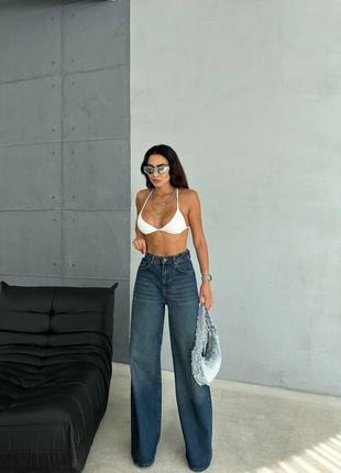 Женские джинсы extra baggy fit синие, базовые, классические, палаццо, трубы, расширенные, широкие, прямые, высокая посадка, туречки, багги3 фото