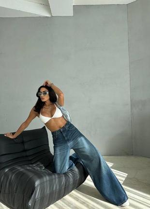 Женские джинсы extra baggy fit синие, базовые, классические, палаццо, трубы, расширенные, широкие, прямые, высокая посадка, туречки, багги7 фото