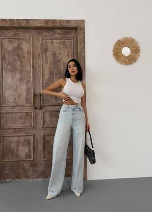 Женские джинсы wide leg светло-голубые, базовые, классические, палаццо, трубы, расширенные, широкие, прямые, высокая посадка, туречки2 фото