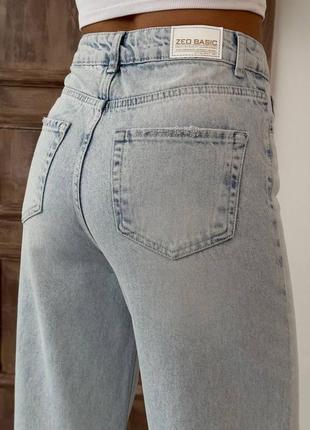 Женские джинсы wide leg светло-голубые, базовые, классические, палаццо, трубы, расширенные, широкие, прямые, высокая посадка, туречки9 фото