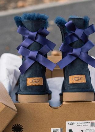 Зимние женские угги на меху ugg biley bow синие (уггі)4 фото