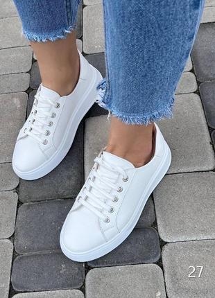 Кожаные женские белые кеды из натуральной кожи