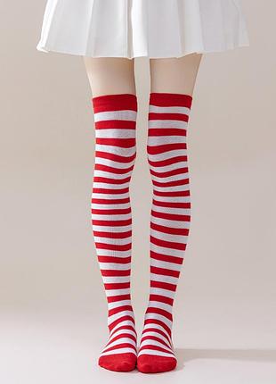 Гольфи біло-чорні 35-40 високі шкарпетки 4187 бавовняні заколінки смугасті вузькі смужки