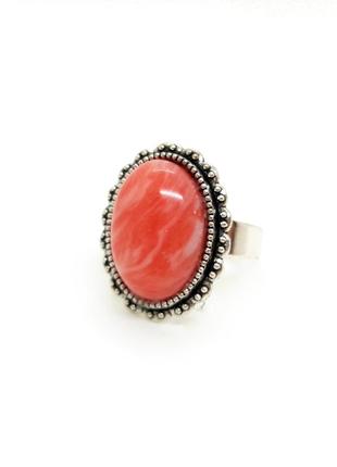 💍💗 кольцо миниатюрное овал под винтаж натуральный камень родохрозит