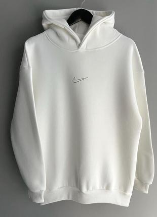 Кофта чоловіча оверсайз nike вільна, худі флісове бавовняне найк на осінь, толстовка oversize біла