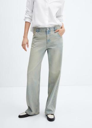 Джинси mango wide leg рівні прямі широкі ефект потертості грязні8 фото