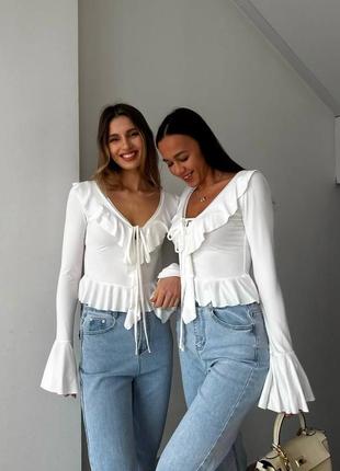🌈3! трендовый женский лонгслив волан белый женский кофта клеш клеш