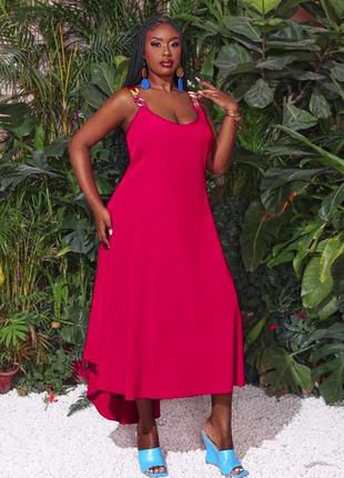 Платье сарафан со шлейфом ассиметричное shein летнее фуксия стрейч3 фото